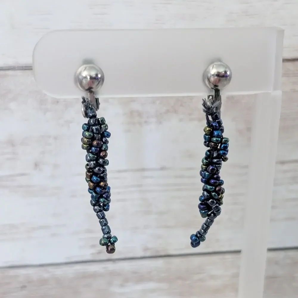 Vintage Clip On Earrings Dark Multi Colored Dangle